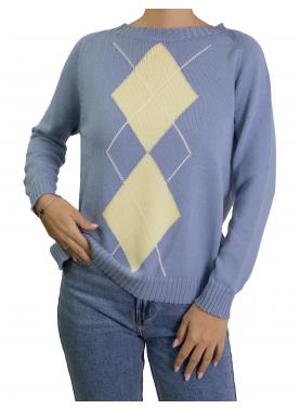 Maglioncino con rombi bicolore girocollo in cotone 